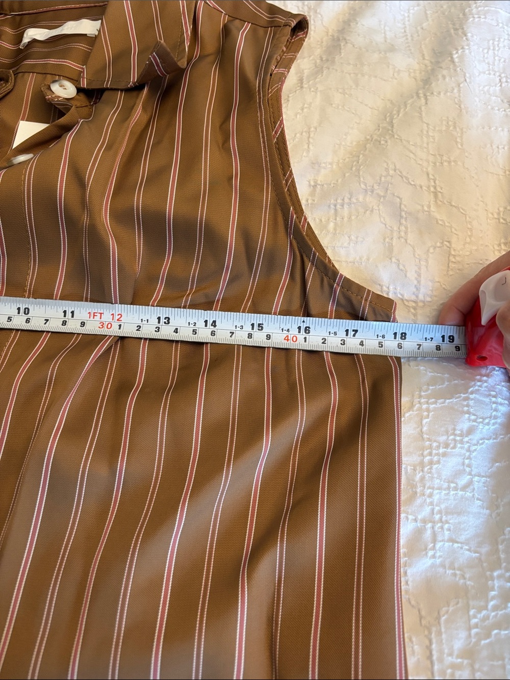 Wyeth Brown Pinstripe Shirt Dress Pink Detail NWT Sz M Coastal Cottagecore - Picture 12 of 14